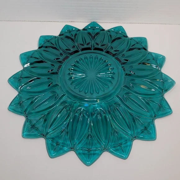Vintage Teal Blue Federal Plate Platter Rare Iridescent Federal Glass 9.5 inches - Picture 6 of 6